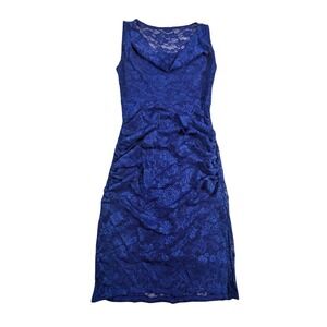 Cache Royal Blue Lace Sheath Dress Ruched Cowl Neck Sleeveless Size 4‎